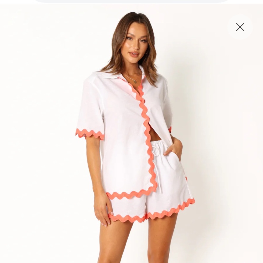 Runaway The Label Harry White Melon Linen Scalloped Co-ord Shorts Set XL